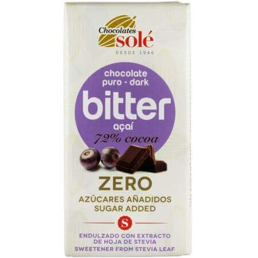 Chocolate with 72% cocoa and acai sweetened with stevia, 100 gr, Chocolates Sole