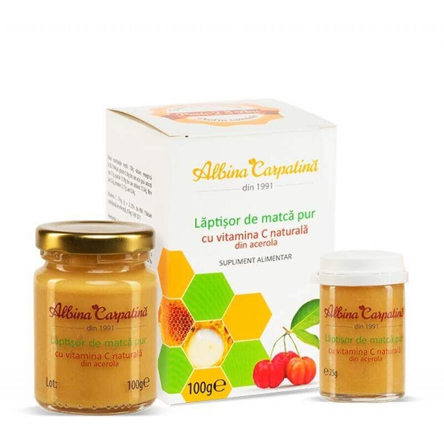 Pappa reale pura con vitamina C da Acerola, 100 g +25 g, Albina Carpatina