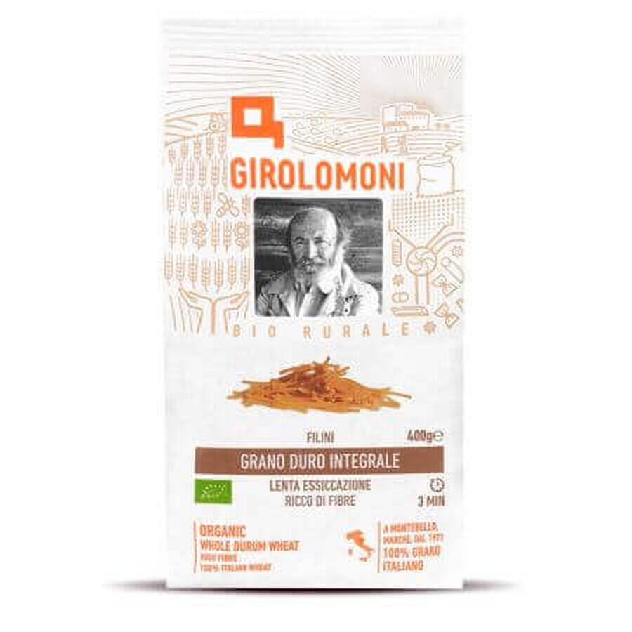 Organic whole durum wheat pasta Filini, 400 g, Girolomoni