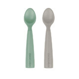 Set di 2 cucchiai in silicone, verde fiume/grigio cipria, Minikoioi