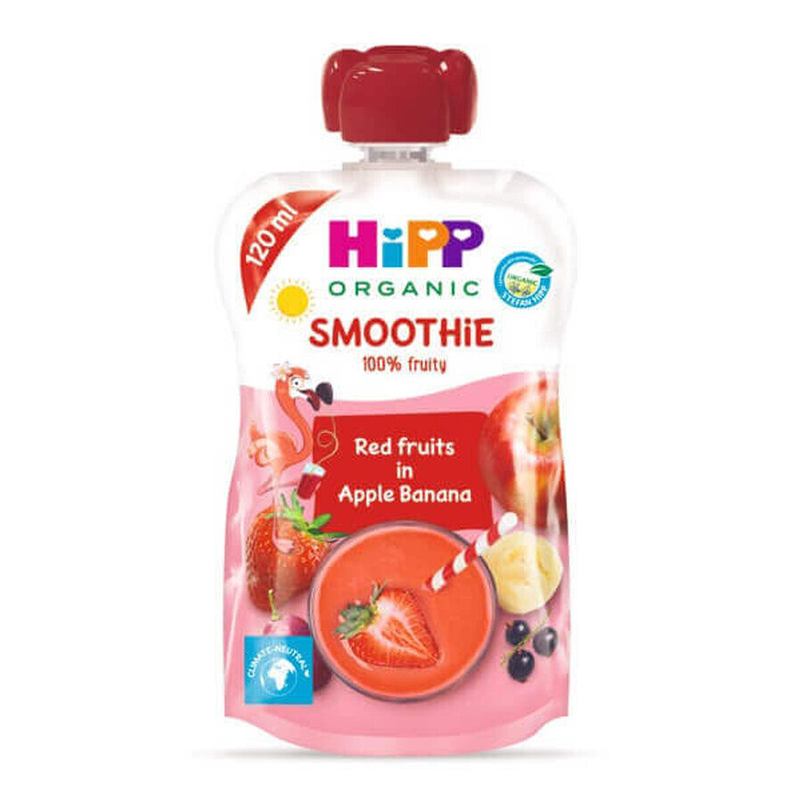 Smootie cu fructe rosii, mere si banane, 120 ml, Hipp