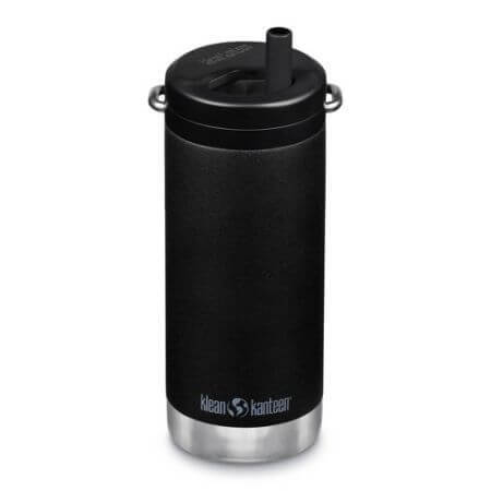 Thermos in acciaio inossidabile con coperchio girevole e cannuccia TKWide, 355 ml, Nero, Klean Kanteen