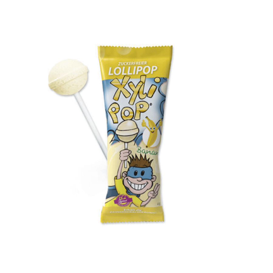 Lecca lecca senza zucchero al gusto di banana XyliPop, 6 g, Miradent