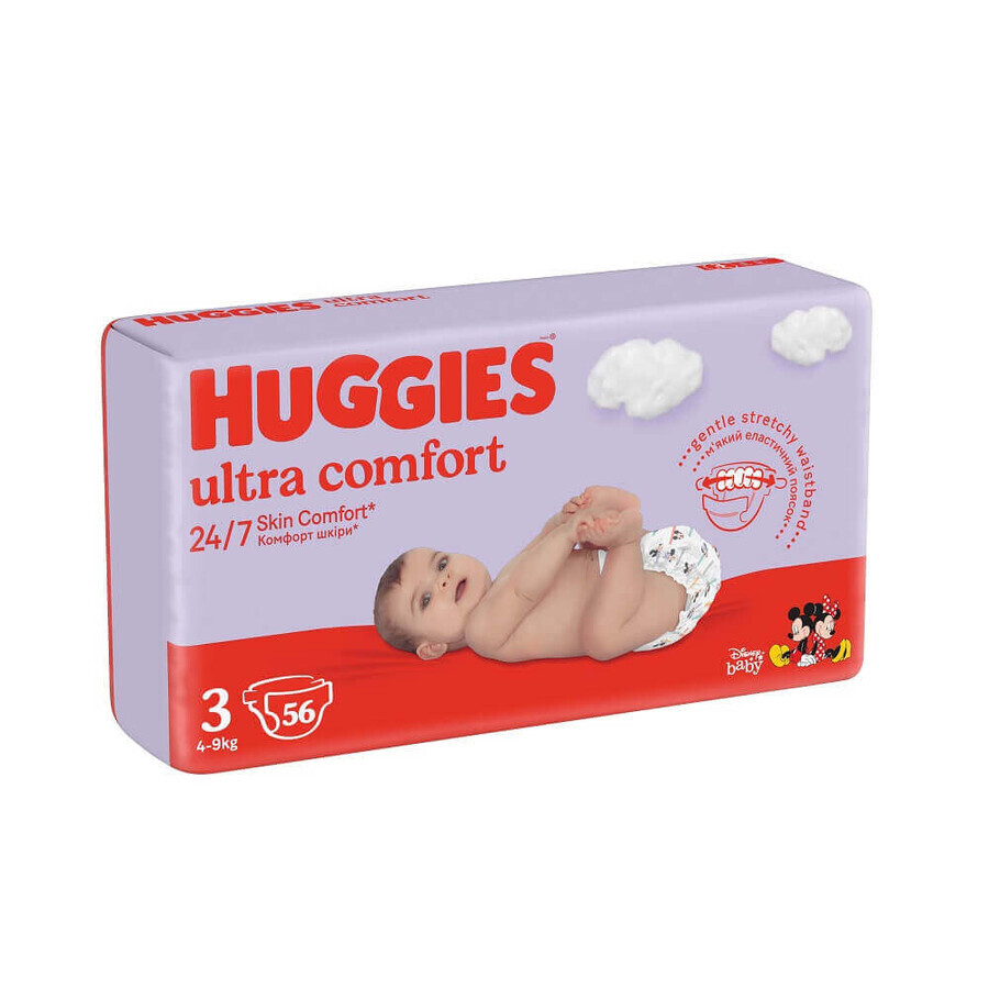 Huggies Ultra Comfort Pannolino per Bambini Taglia 3 per 4-9 Kg, 56 Pezzi
