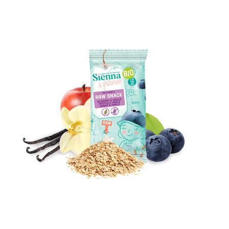 Snack vegano crudo biologico con mirtilli e vaniglia, 3 anni +, 20 g, Sienna & friends