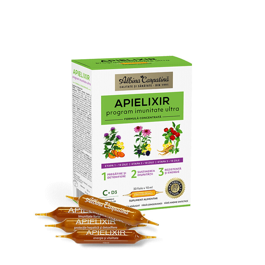 Apielixir programma ultra immunità, 30 fiale x 10 ml, Albina Carpatina