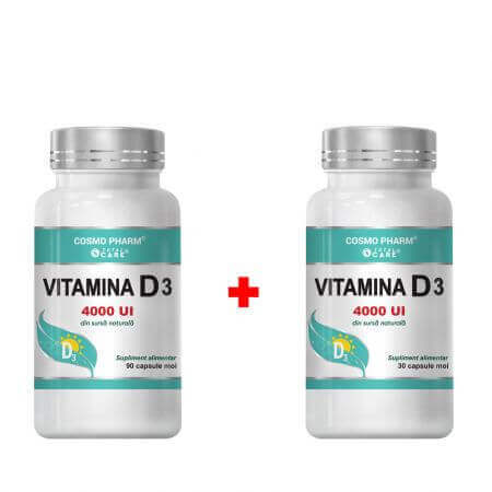 Confezione Vitamina D3 4000 UI, 90 + 30 capsule, Cosmopharm