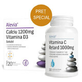 Calcio 1200 mg e Vitamina D3 + Vitamina C Retard 1000 mg, 20 bustine + 30 compresse, Alevia