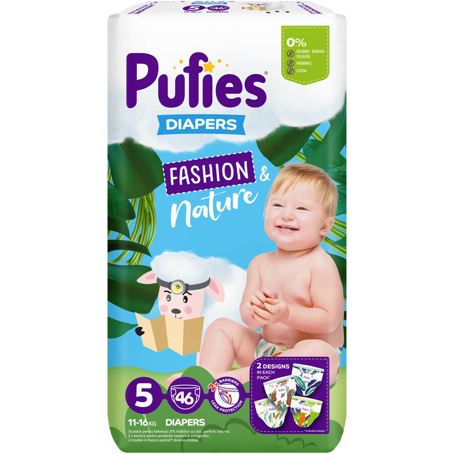 Junior Fashion &amp; Nature luiers, nr. 5, 11-16 kg, 46 stuks, Pufies