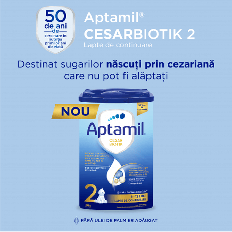 Latte in polvere Aptamil CesarBiotik 2, 6-12 mesi, 800 g, Nutricia