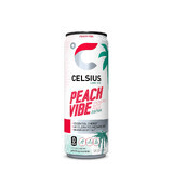 Celsius Energy Drink Peach Vibe, bebida energética carbonatada con sabor a melocotón blanco, 355 Ml