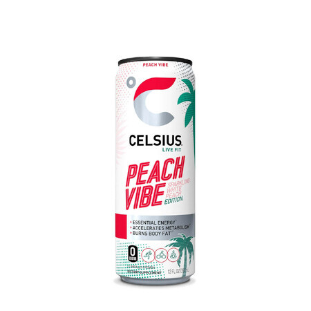 Celsius Energy Drink Peach Vibe, bevanda energetica gassata al gusto di pesca bianca, 355 ml