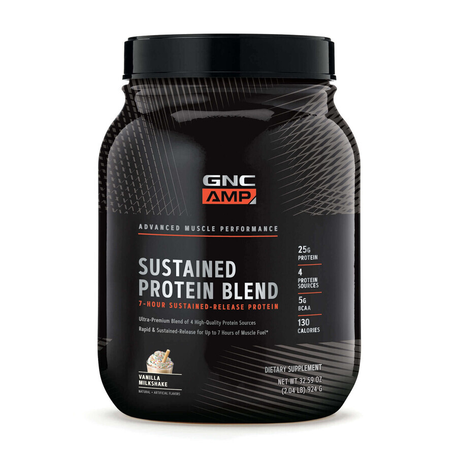 Gnc Amp Sustained Protein Blend, Eiwitmengsel, Vanille milkshake smaak, 924 G