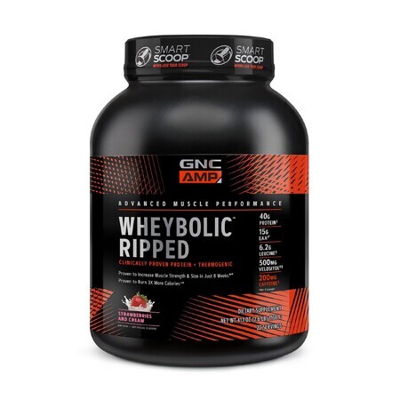 Gnc Amp Wheybolic Ripped, Whey Protein, Strawberry Flavoured, 1166 G