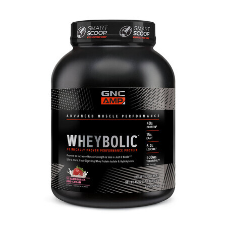 Gnc Amp Wheybolic, proteine ​​del siero di latte, al gusto di fragola e panna montata, 1350 G