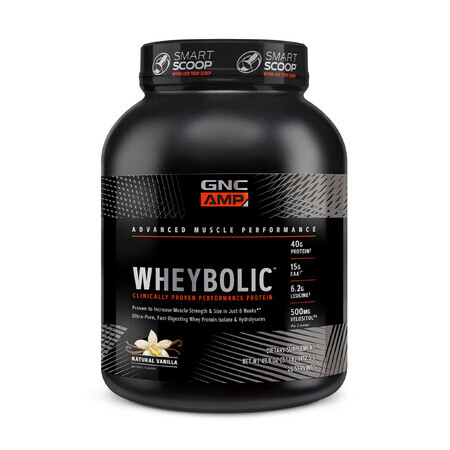 Gnc Amp Wheybolic, proteine ​​del siero di latte, con sapore naturale di vaniglia, 1412,5 G