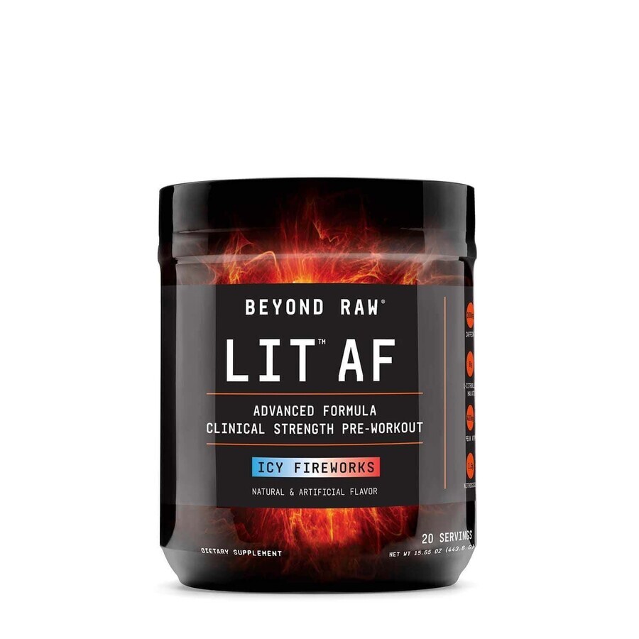 Gnc Beyond Raw Lit Af, Pre-Entrenamiento, Sabor Icy Fireworks, 443.6 G