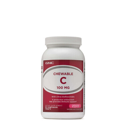 Gnc Chewable C 100 Mg, Vitamina C masticabile per bambini, con bioflavonoidi, acerola e polvere di rosa canina, 180 Tb