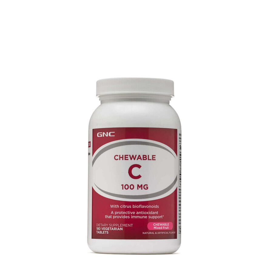 Gnc Chewable C 100 Mg, Vitamina C masticabile per bambini, con bioflavonoidi, acerola e polvere di rosa canina, 180 Tb