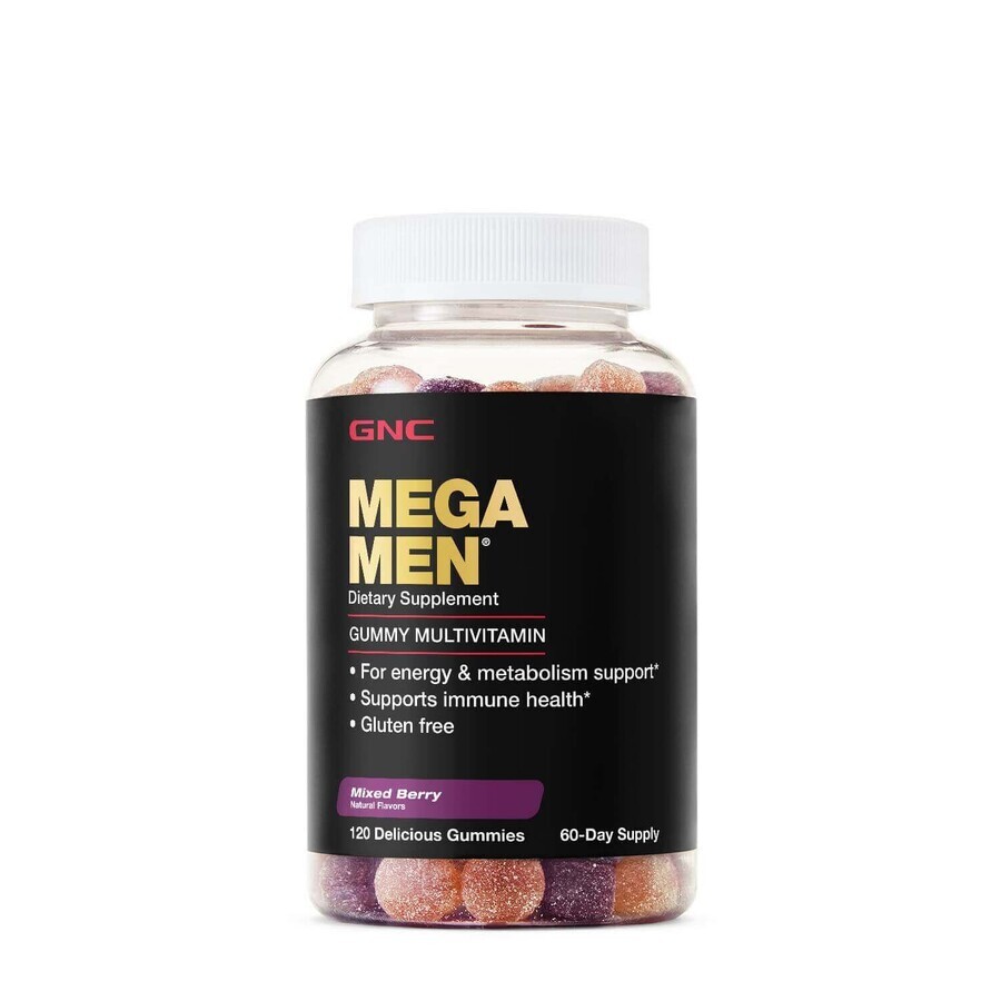 Gnc Mega Men Gummy Multivitamin, Multivitamin Jellies For Men With Natural Berry Flavor, 120 Jellies