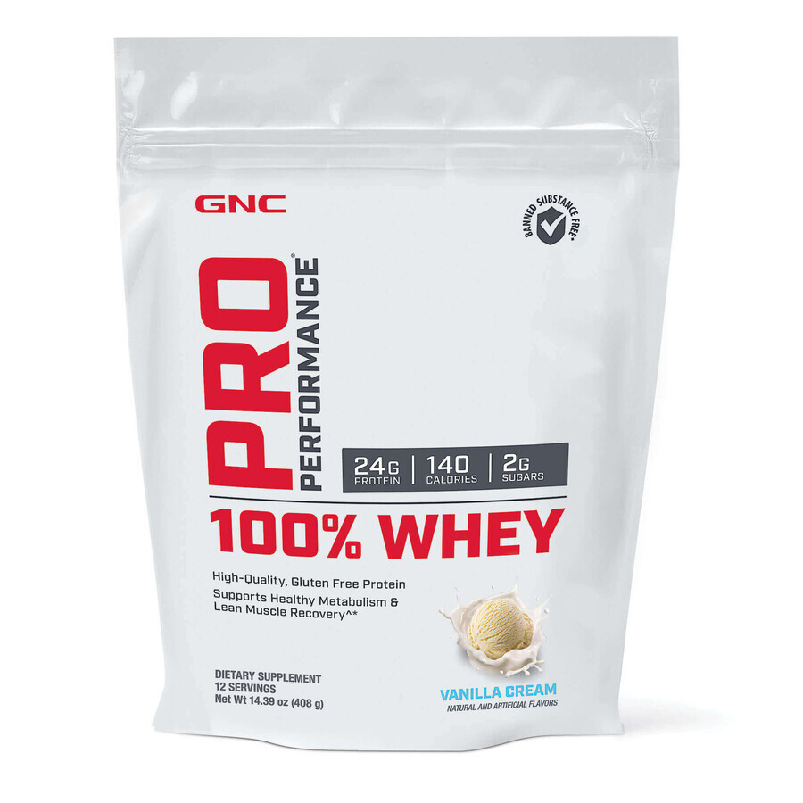 Gnc Pro Performance 100% Whey, Whey Protein, Vanilla Flavoured, 408g