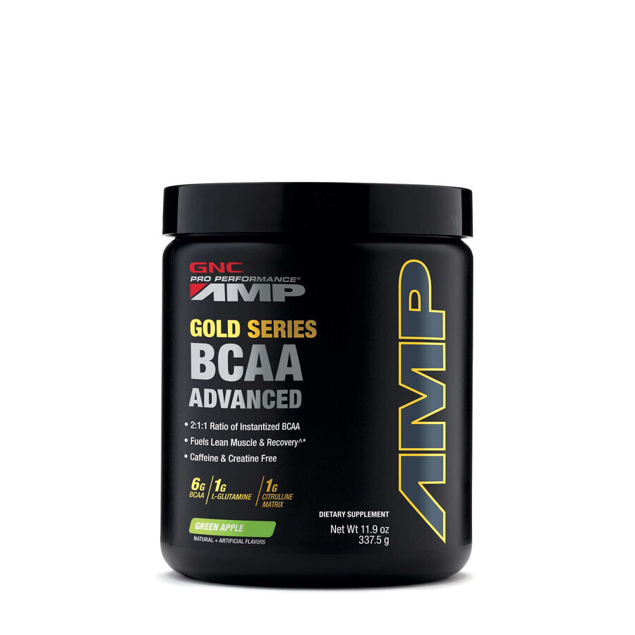 Gnc Pro Performance Amp Gold Series Bcaa Advanced, Bcaa Advanced Formula With Green Apple Flavor, 337.5 G