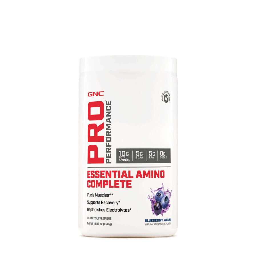 Gnc Pro Performance Essential Amino Complete, Amino Acids, With Blueberry Flavor, 450 G