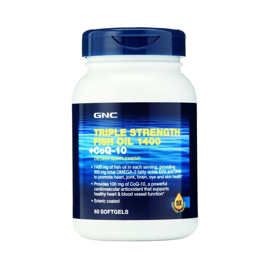 Gnc Triple Strength Fish Oil 1400 + Coq-10, Ulei De Peste Si Coenzima Q-10, 60 Cps