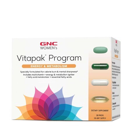 Gnc Women's Vitapak Program Energy And Metabolism, Multivitamin Complex For Women, Energy And Metabolism, 30 Packets