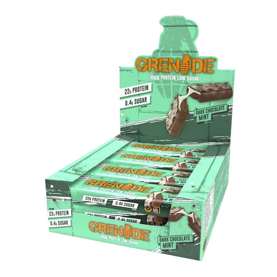 Grenade High Protein, Low Sugar Bar Dark Chocolate Mint, Dark Chocolate Mint Flavored Protein Bar, 60 G