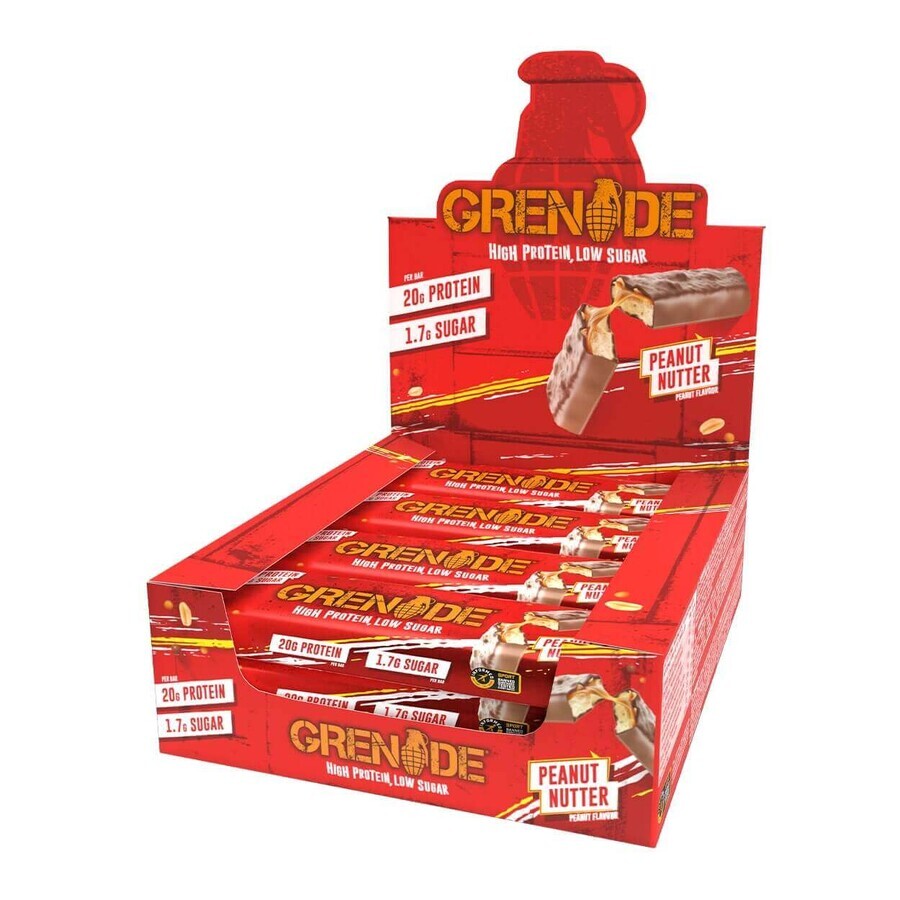 Grenade High Protein, Low Sugar Bar Peanut Nutter, Peanut Butter Flavored Protein Bar, 60 G