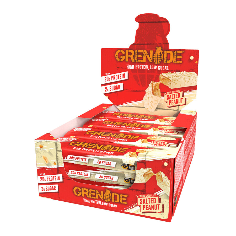 Grenade High Protein, Low Sugar Bar Salted Peanut, White Chocolate and Salted Peanut Flavored Protein Bar, 60g