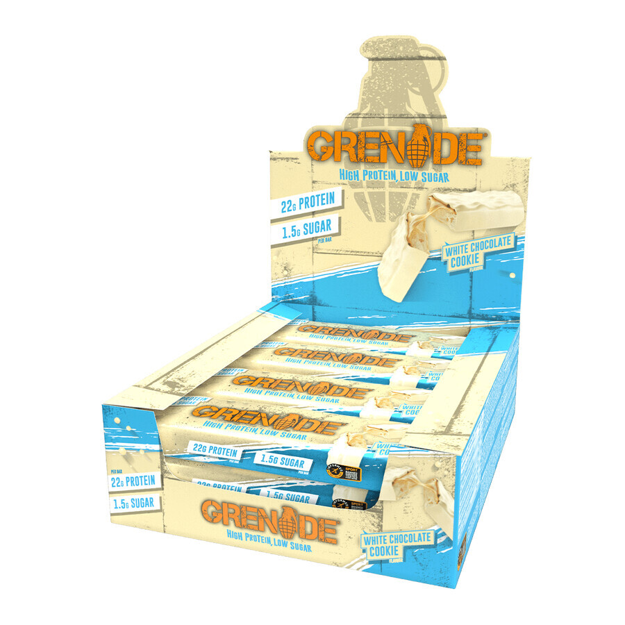 Grenade High Protein, Low Sugar Bar White Chocolate Cookie, White Chocolate Cookie Flavored Protein Bar, 60 G