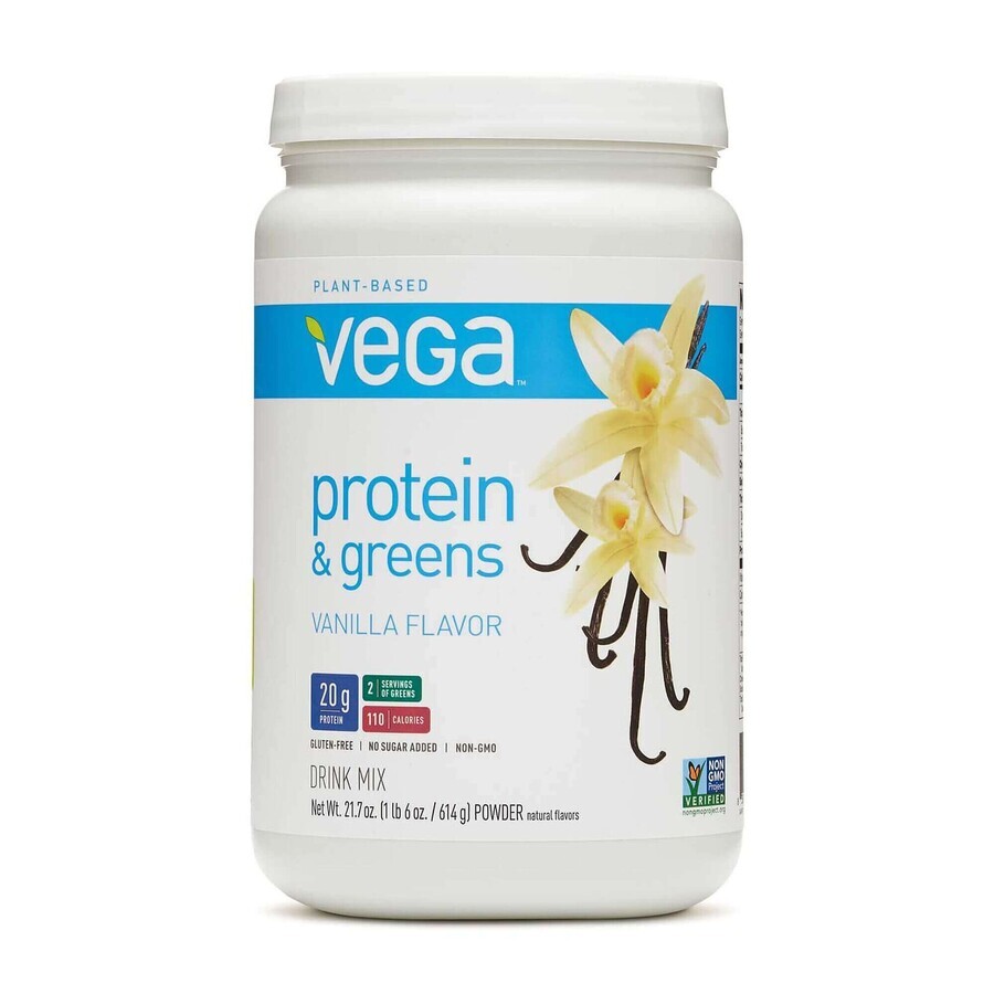 Vega Protein And Greens, Proteína vegetal y verduras, Sabor vainilla, 614 G