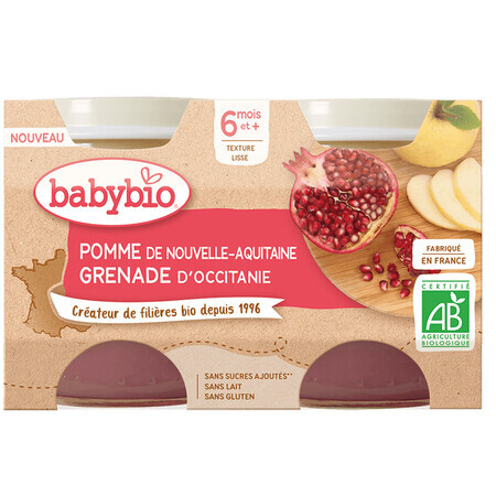 Organic apple and pomegranate puree, 2 x 130 g, BabyBio