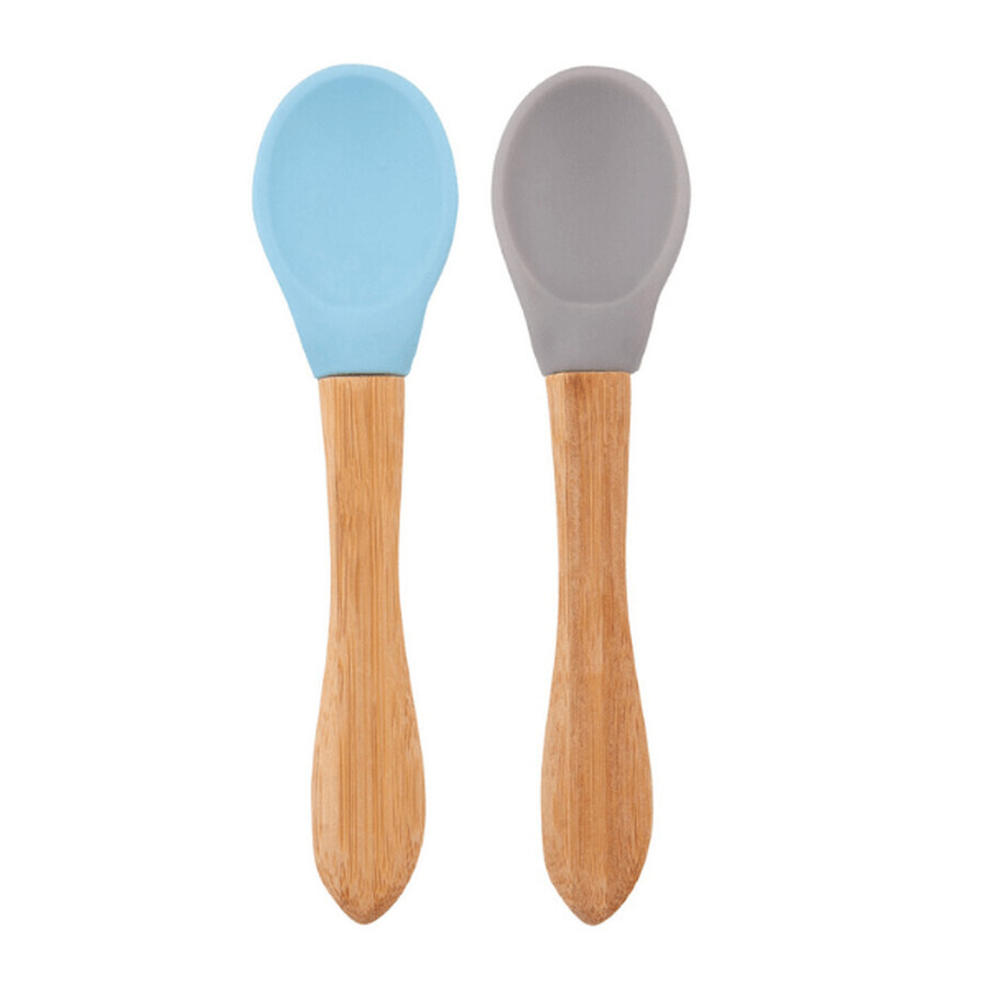 Set di 2 cucchiai con punta in silicone e manico in bambù, Mineral Blue / Powder Grey, Minikoioi