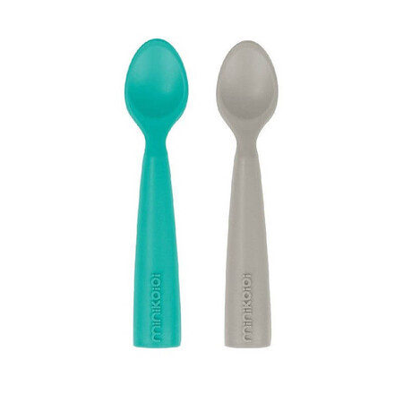 Set di 2 cucchiai in silicone, Verde acqua / Grigio polvere, Minikoioi