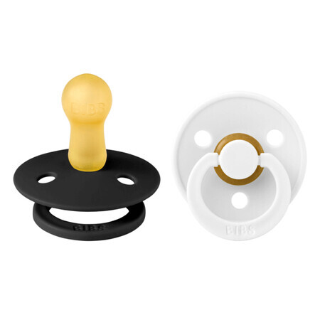 Set of 2 Colour Latex Round Teat Soothers, +6 months, Black - White, Bibs