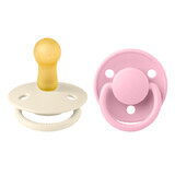 Lot de 2 sucettes rondes en latex De Lux, +6 mois, Ivoire - Baby Pink, Bavoirs