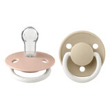 Set 2 ciucci fosforescenti con tettarella rotonda universale in silicone De Lux Glow, 0 - 3 anni, Blush - Vaniglia, Bavaglini