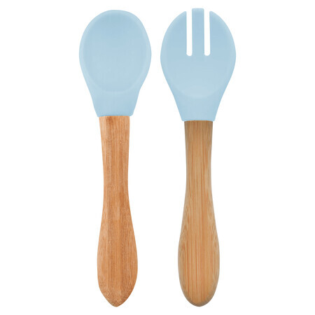 Set cucchiaio e forchetta con punta in silicone e manico in bambù, Mineral Blue, Minikoioi