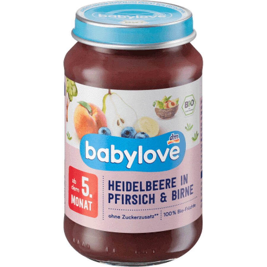 Babylove Heidelbeerpüree mit Pfirsichen und Birnen ECO, 5+, 190 g