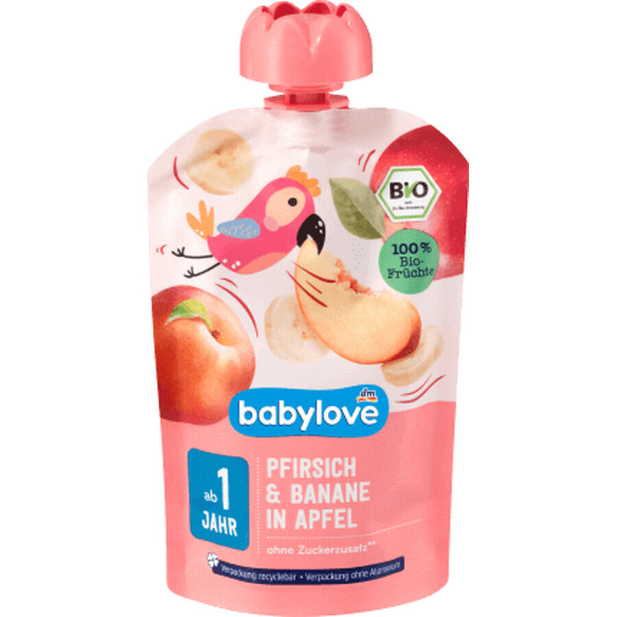 Babylove Purea di pesca con banana e mela ECO, 12+, 100 g