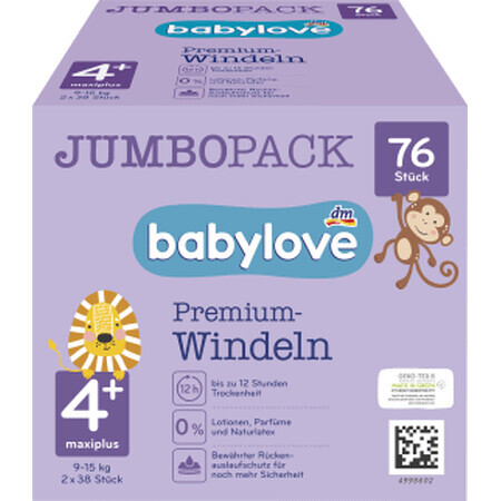 Pannolini jumbo Babylove Premium numero 4+, 76 pz