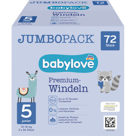 Pannolini babylove Premium jumbo numero 5, 72 pz