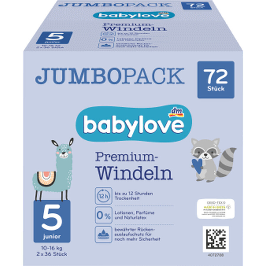 Babylove Premium jumboluiers nummer 5, 72 st