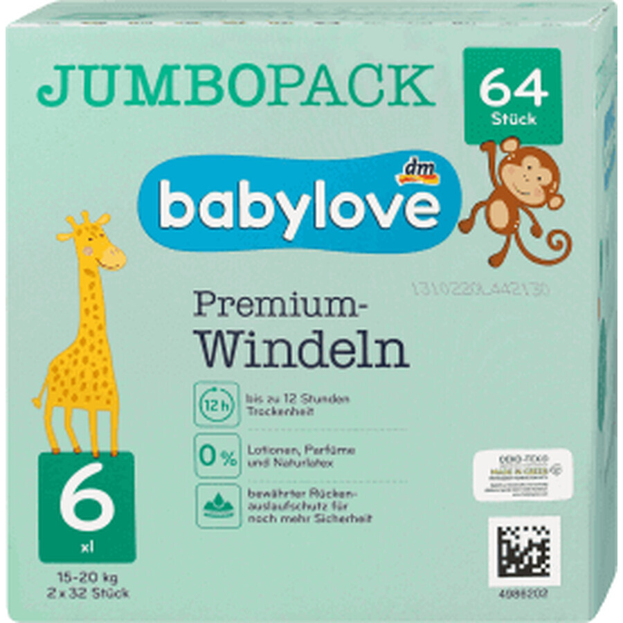 Babylove Premium pannolini jumbo numero 6, 64 pz