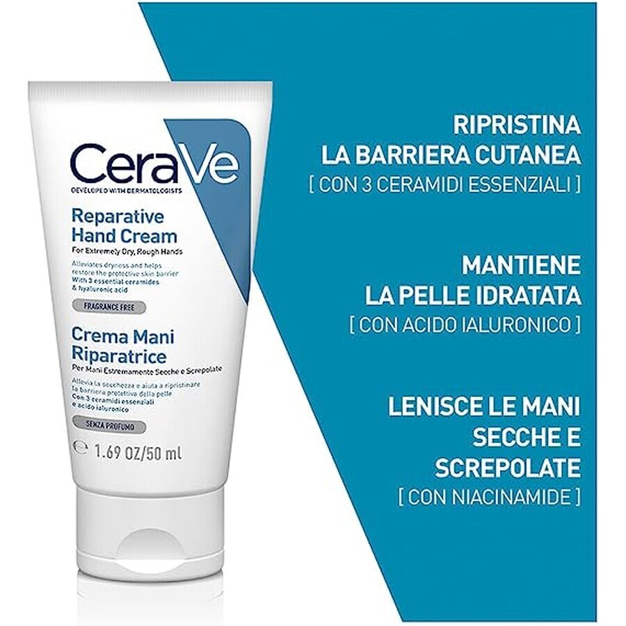 CeraVe Crema Mani Riparatrice, Mani molto secche e screpolate, 50 ml 