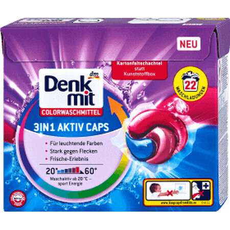 Denkmit Capsule 3 in 1 detersivo per bucato colorato 22 lavaggi, 22 pz