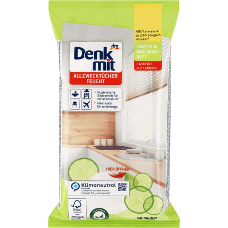 Denkmit Salviette umidificate lime e basilico, 50 pz